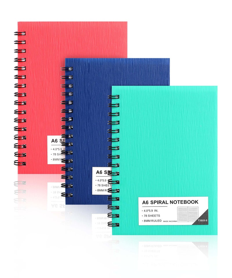 FLYING EAGLE 3 PCS Small Spiral Notebooks 4x6, A6 Cute Mini Journal Plastic Hardcover 8mm Ruled Notebook, 3 Color 234 Sheets/468 Pages, 3 Pack Small Ruled Notebooks for School Work - Image 1