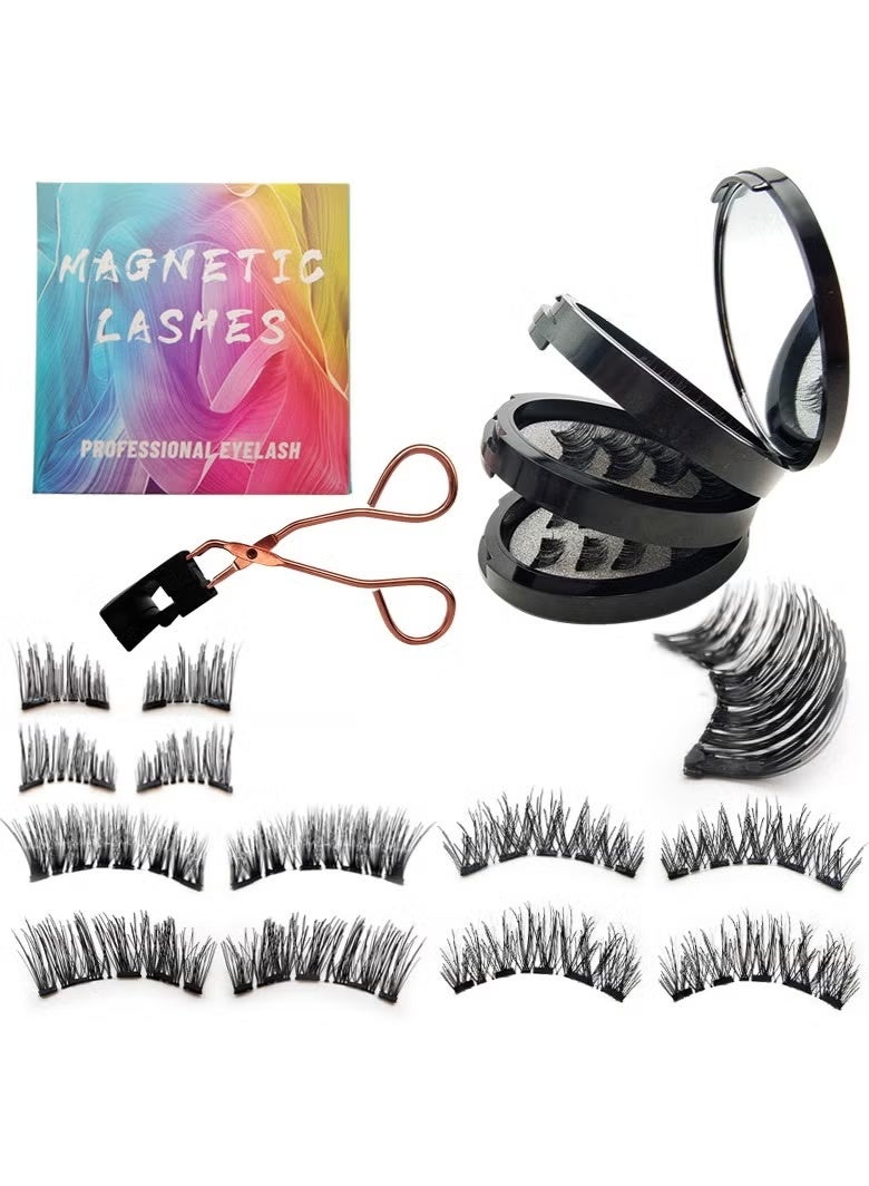 Magnetic Eyelashes without Eyeliner,Lightweight Magnetic False Eyelashes,Reusable Dual Magnetic lashes with 8 Pair, Looking Natural No Glue 3D False Eyelashes Kit with Applicator, Easy to Wear(Black) - Image 2
