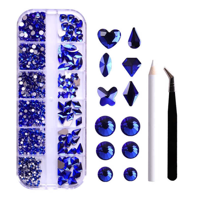 12-Grid Flat Diamonds Special-shaped Diamonds Manicure Tools Set Spot Drill Pencil + Curved Tweezers Dazzling Nail Art Decoration DIY Accessories - Image 1