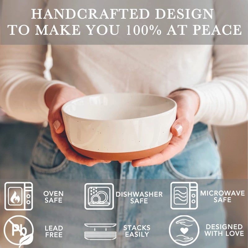 Mora Ceramic Flat Bowls Set of 4-25 oz- For Soup, Salad, Rice, Cereal, Breakfast, Dinner, Serving, Oatmeal, etc - Microwave, Dishwasher and Oven Safe Porcelain Bowl for Eating and Kitchen - Vanilla - Image 3