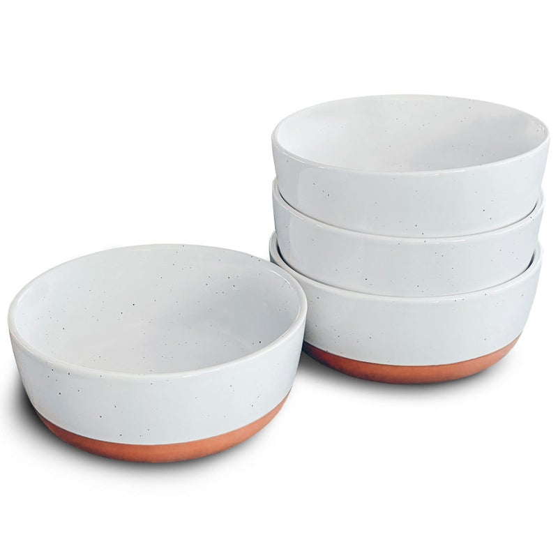 Mora Ceramic Flat Bowls Set of 4-25 oz- For Soup, Salad, Rice, Cereal, Breakfast, Dinner, Serving, Oatmeal, etc - Microwave, Dishwasher and Oven Safe Porcelain Bowl for Eating and Kitchen - Vanilla - Image 1