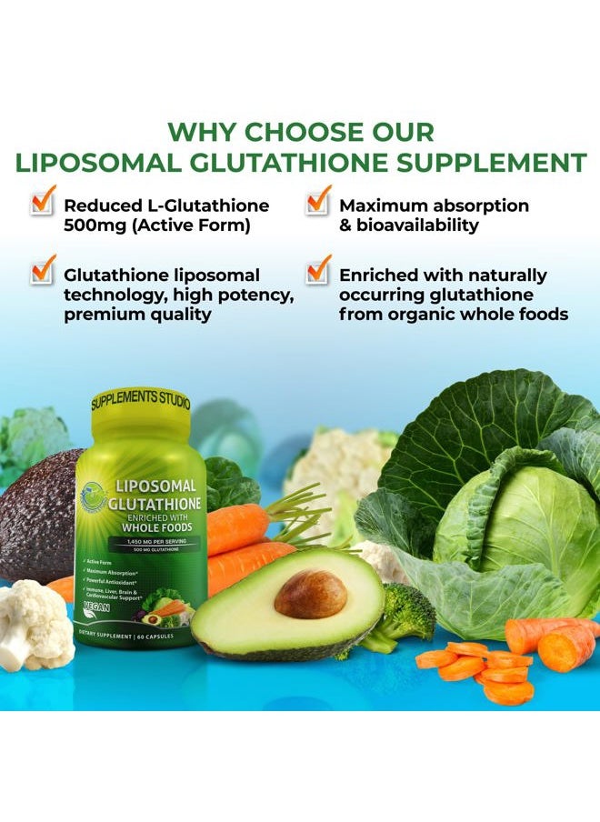 Supplements Studio - Liposomal Glutathione 500mg - Active Form L Glutathione (Reduced) for Maximum Absorption - Made with Organic Whole Foods - Master Antioxidant & Detoxifier - Immune & Cardiovascular Support - 60 count - Image 1