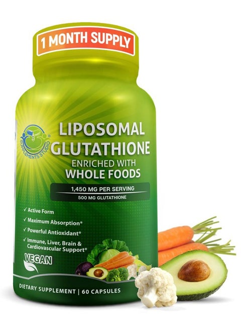 Liposomal Glutathione 500mg - Active Form L Glutathione (Reduced) for Maximum Absorption - Made with Organic Whole Foods - Master Antioxidant & Detoxifier - Immune & Cardiovascular Support - 60 count