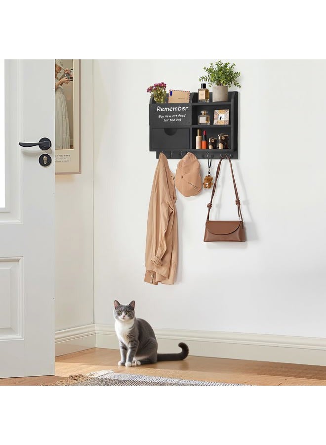 BELO VALE BE Key Holder Wall Mount, Home Key Hooks for Wall, Mail Organizer Key Rack , 100% Handmade Hanger for Wall Door Room Office Saving Time and Space, Wood Shelf with Drawer for Storing Decoration-Black - Image 4