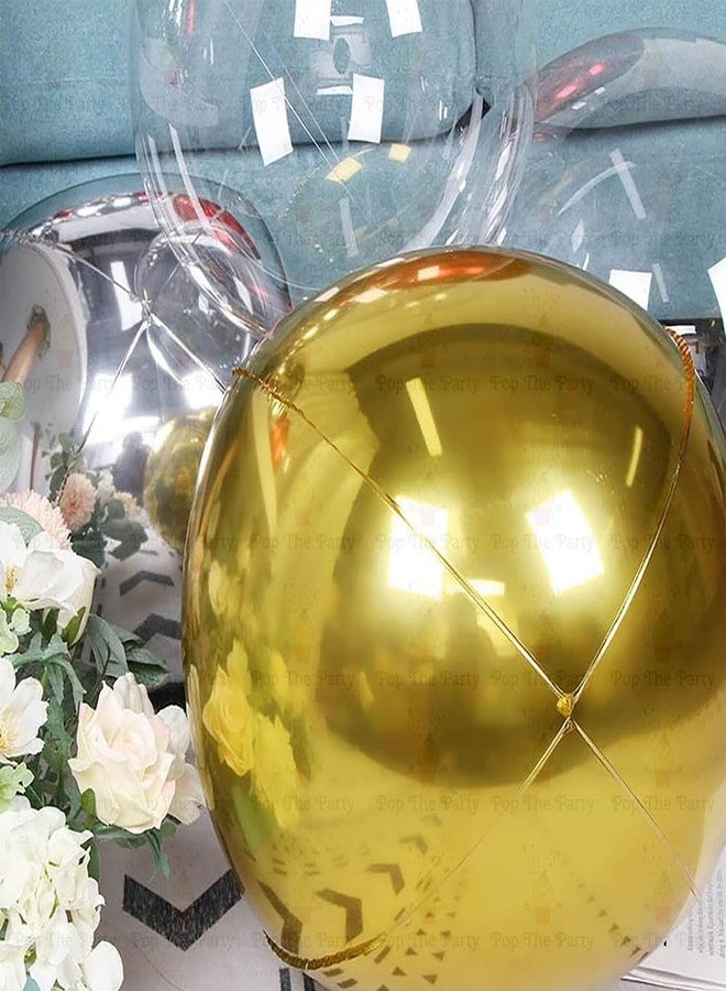 بارتي بالون  بالونات فويل دائرية رباعية الأبعاد | بالونات هيليوم معدنية لحفلات الزفاف، عيد الحب، حفلات استقبال المولود، أعياد الميلاد، وتزيين الحفلات (ذهبي) - Image 2