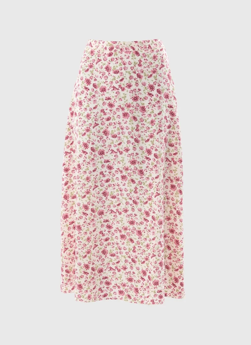 Matalan Pink Floral Flared Hem Midi Skirt