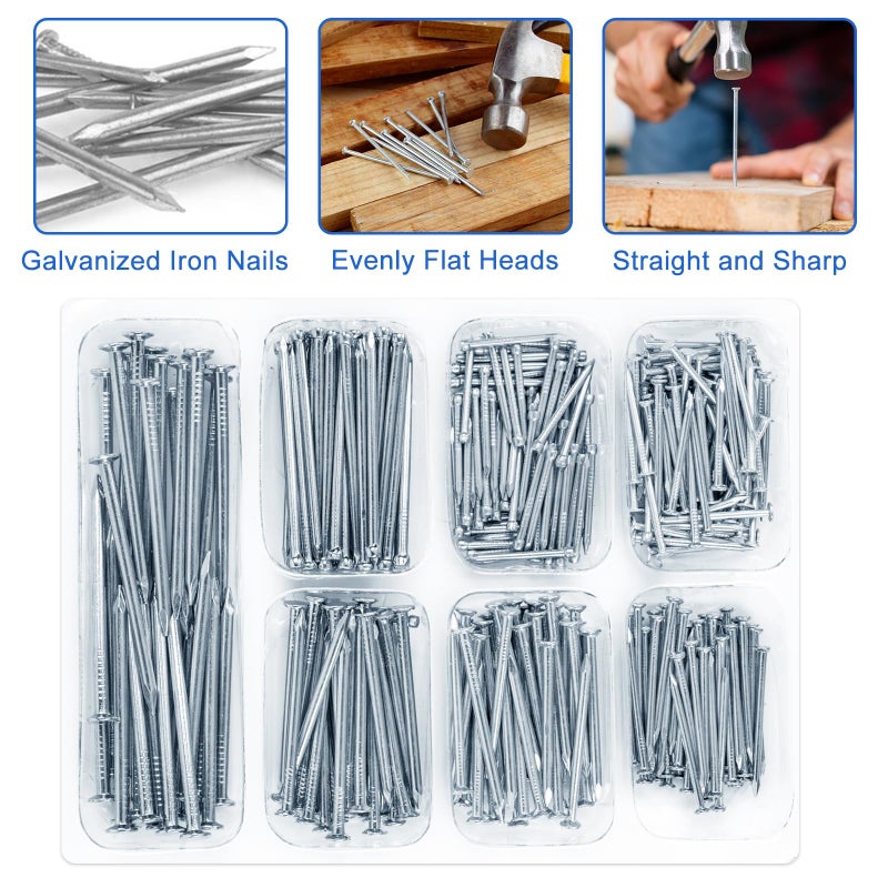 STUHAD STUHAD 400pcs Hardware Nails Assortment Kit, Picture Hanging Nails, Galvanized Nails, Small Nails for Hanging Pictures, 7 Size Assortment for Finish Nails, Wood Nails, Wall Nails - Image 3