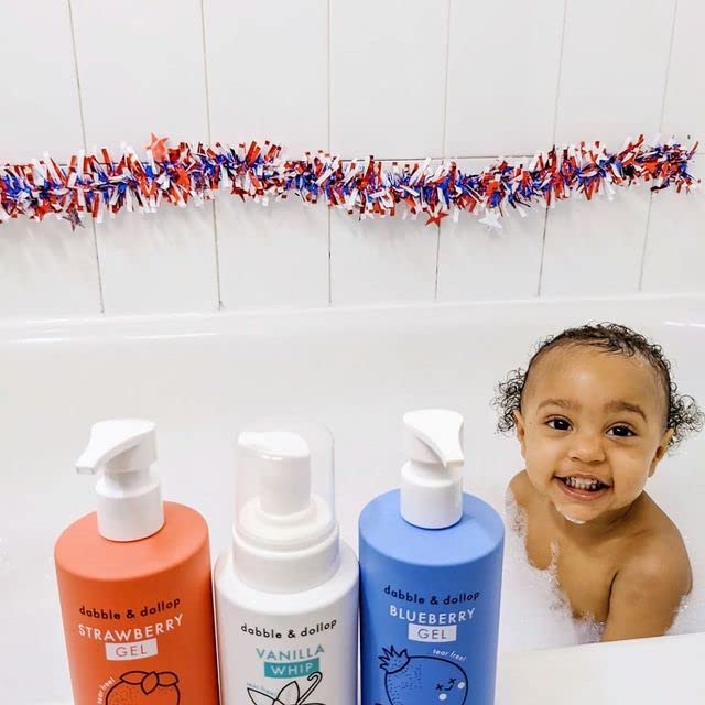 Dabble & Dollop USA Bundle, 3-in-1 Natural Bubble Bath, Body Wash & Shampoo for Kids, Paraben & Sulfate Free, Vegan, Tear-Free, Strawberry, Vanilla & Blueberry (Set of 3) - Image 5