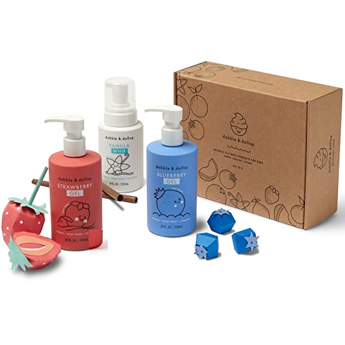 Dabble & Dollop USA Bundle, 3-in-1 Natural Bubble Bath, Body Wash & Shampoo for Kids, Paraben & Sulfate Free, Vegan, Tear-Free, Strawberry, Vanilla & Blueberry (Set of 3) - Image 3