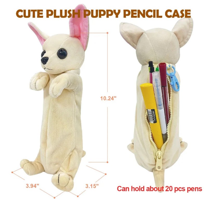 Y&D Hot Sale Cute Dog Plush Pencil Pouch & Makeup Brush Case – Soft Fluffy Stuffed Animal Toy Cosmetic Bag for Women, Perfect Gift for Girls and Teens - Image 3