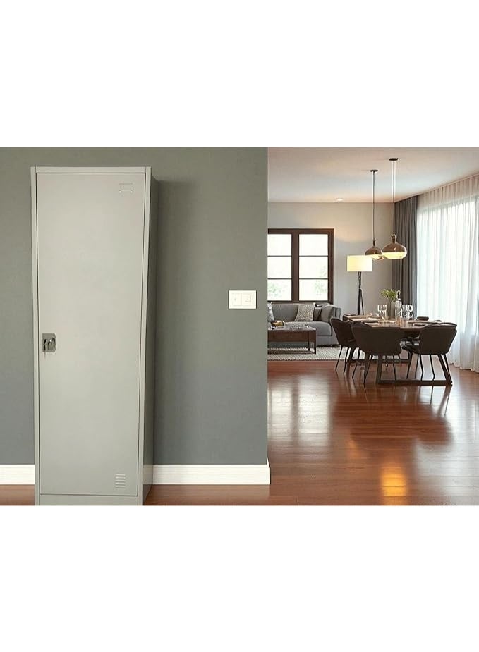 Multi Home Furniture 1-Door Metal Wardrobe MH-204 with Mirror & Lock – 25kg Steel Storage Cabinet with Hanging Rod & 5 Shelves – Compact Locker for Home, Office, Hostel (Grey) - Image 5