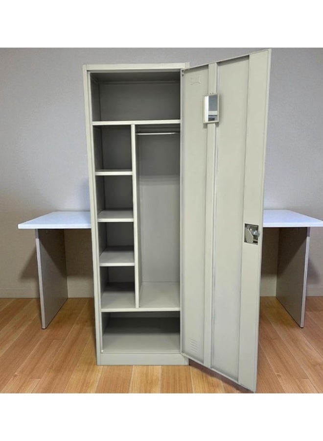 Multi Home Furniture 1-Door Metal Wardrobe MH-204 with Mirror & Lock – 25kg Steel Storage Cabinet with Hanging Rod & 5 Shelves – Compact Locker for Home, Office, Hostel (Grey) - Image 2