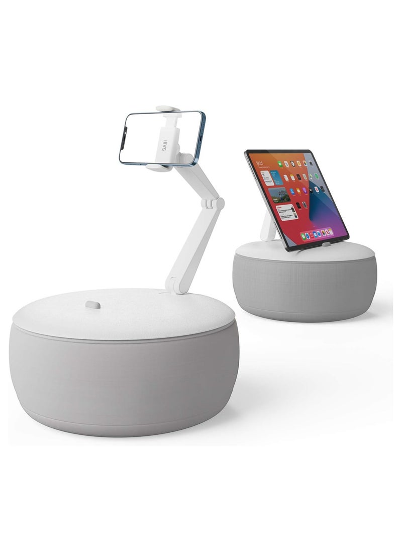 SAIJI - Phone and Tablet Stand with Pillow, Kindle Holder, Compatible with 4.7"-13" Phone/Tablet, iPad, iPhone, Google, Kindle, 360°Adjustable Phone Holder for Bed with Soft Plush Fabric -Grey - Image 1