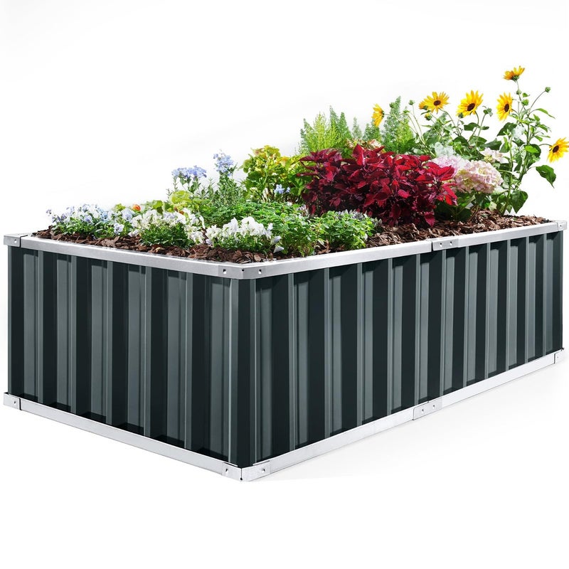 KING BIRD Raised Garden Bed 68 x 36 x 18 Heightened Galvanized Steel Metal Planter Box Outdoor for DeepRooted Vegetables Flowers Large Raised Bed Kit Dark Grey