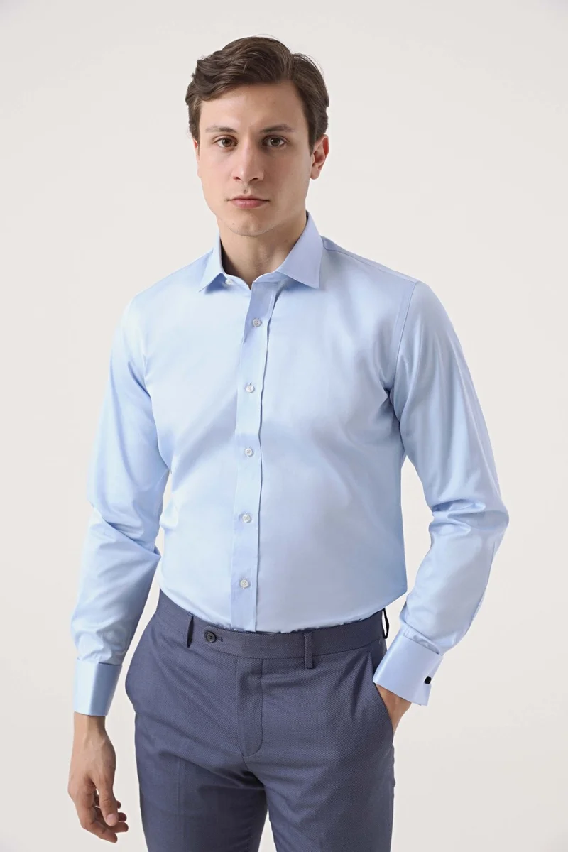 دي أس دامات D'S Groom Slim Fit Blue Plain Nano Care Shirt 2HE02SG00024M