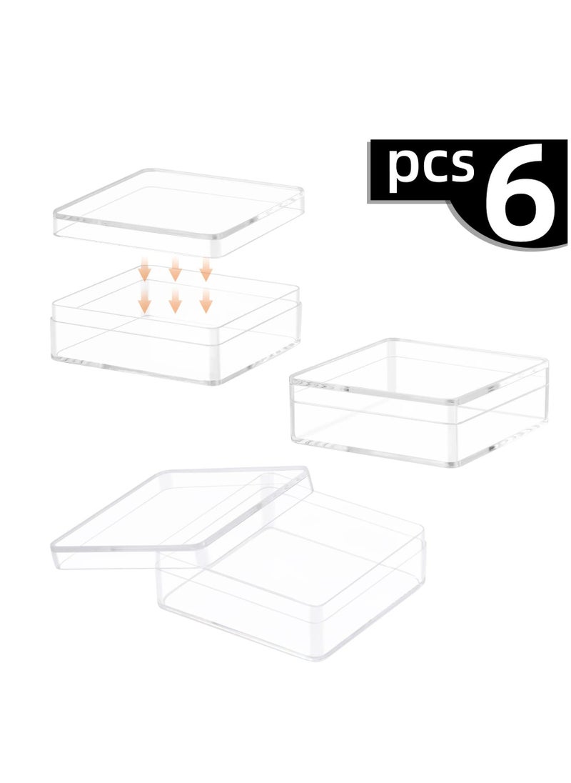 Generic Clear box with Lid, 6 Pcs Plastic Clear Acrylic Square Cube Containers with Lid Storage Boxes, Transparent Display Organizer for Candy Pill, Jewelry Beads, Coins, Craft Supplies (7.5*7.5*4cm)  - Image 2