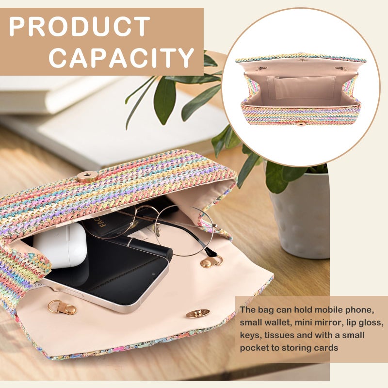 PACETAP Straw Clutch Purse for Women, Pearl Decoration Boho Crossbody Bags, Evening Clutch Purses Handbags for Wedding Party Cocktail Prom Dinner(Iridescence) - Image 5