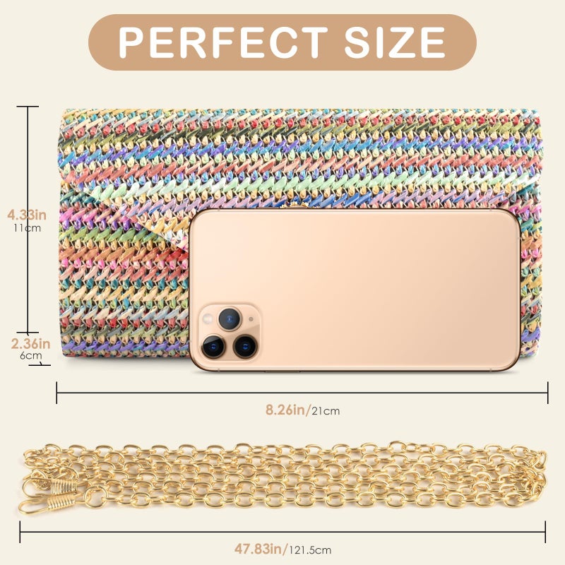 PACETAP Straw Clutch Purse for Women, Pearl Decoration Boho Crossbody Bags, Evening Clutch Purses Handbags for Wedding Party Cocktail Prom Dinner(Iridescence) - Image 3