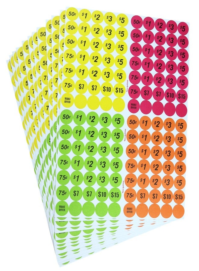 YouquTime Garage Sale Price Stickers Pack of 4060 3/4" Round Bright Colors Label Stickers (with Price) - Image 1