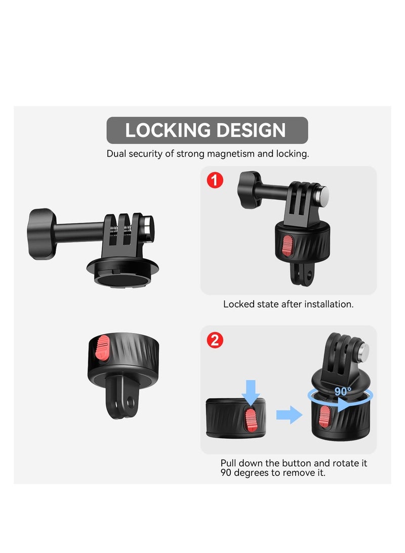 Zikra Magnetic Quick Release Adapter for Gopro, 4 in 1 Tripod Mount Accessories, for Bike/Helmet/Clamp Clip Mount/Suction Cup Fit for GoPro Hero 12 11 10 9 8 7 6 5, Black insta360 DJI Action Camera - Image 3