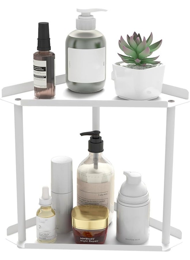 DUNISO 2 Tier Bathroom Counter Organizer, Corner Countertop Bathroom Organizer Rack，Makeup Countertop Organizers，Sturdy and Durable，for Dresser Bedroom Living Room Bathroom，White - Image 1