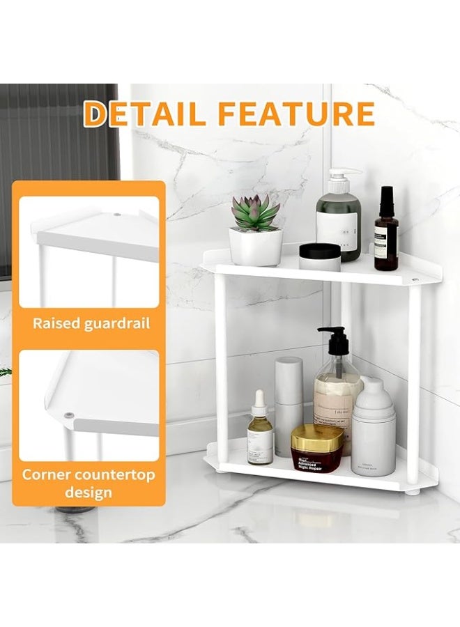 DUNISO 2 Tier Bathroom Counter Organizer, Corner Countertop Bathroom Organizer Rack，Makeup Countertop Organizers，Sturdy and Durable，for Dresser Bedroom Living Room Bathroom，White - Image 4