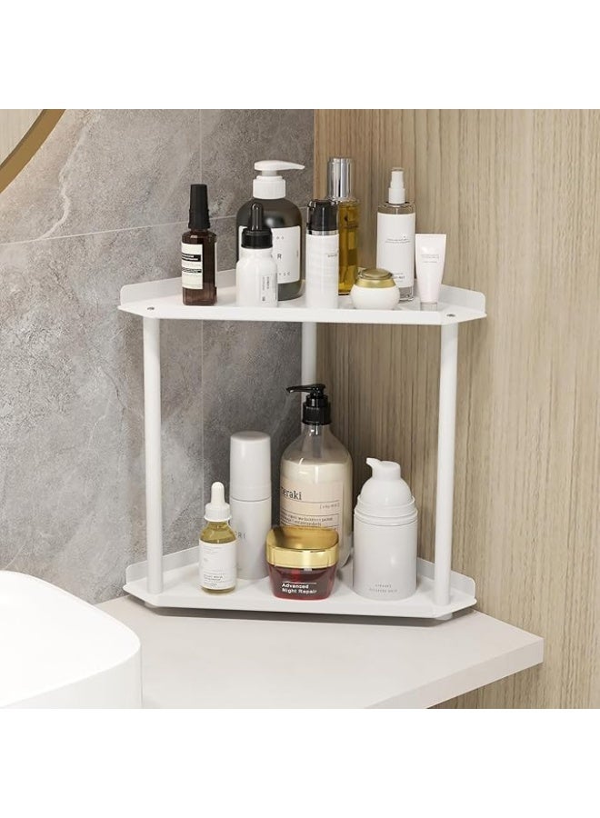 DUNISO 2 Tier Bathroom Counter Organizer, Corner Countertop Bathroom Organizer Rack，Makeup Countertop Organizers，Sturdy and Durable，for Dresser Bedroom Living Room Bathroom，White - Image 2