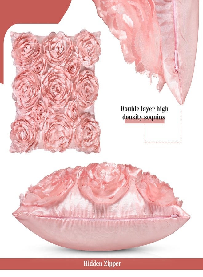 اودين أغطية وسائد من أودان مكونة من 4 قطع على شكل زهرة ورد ثلاثية الأبعاد من الفرو الصناعي مقاس 16 × 16 بوصة أغطية وسائد مربعة ناعمة للأريكة وغرفة النوم والسيارة (وردي، رمادي) - Image 3