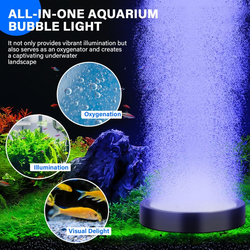 fishkeeper Aquarium Air Bubble Light, LED Fish Tank Bubbler Stone Disk with 11 Super Bright Lamp Beads, 16 Colors and 4 Modes Adjustable for Fish Tank Decoration Oxygenation - Image 3