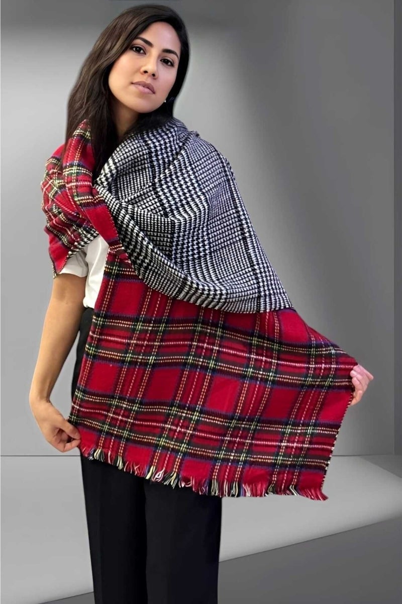 Tezzgelsin Women's Double-Sided Plaid Patterned Soft Shoulder Shawl Scarf (70CM x 180CM)  - Image 1