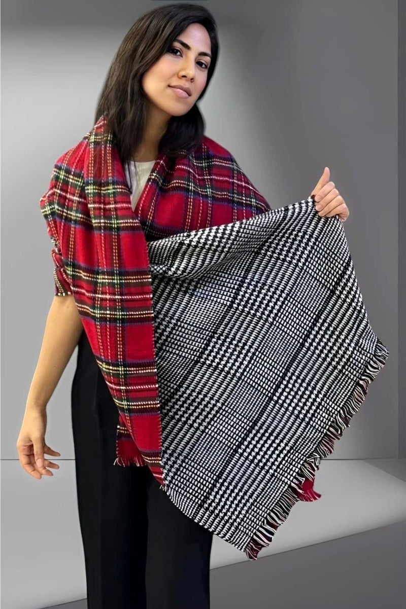 Tezzgelsin Women's Double-Sided Plaid Patterned Soft Shoulder Shawl Scarf (70CM x 180CM)  - Image 3