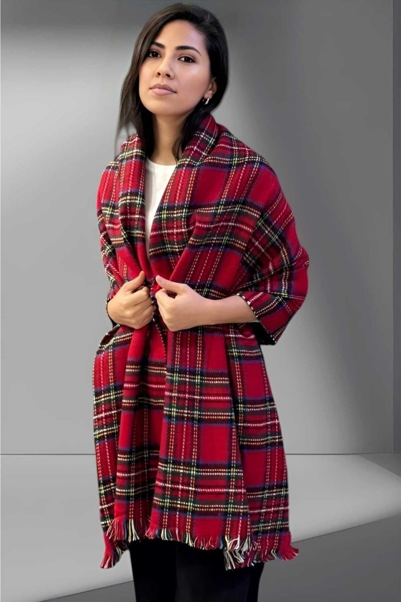 Tezzgelsin Women's Double-Sided Plaid Patterned Soft Shoulder Shawl Scarf (70CM x 180CM)  - Image 4
