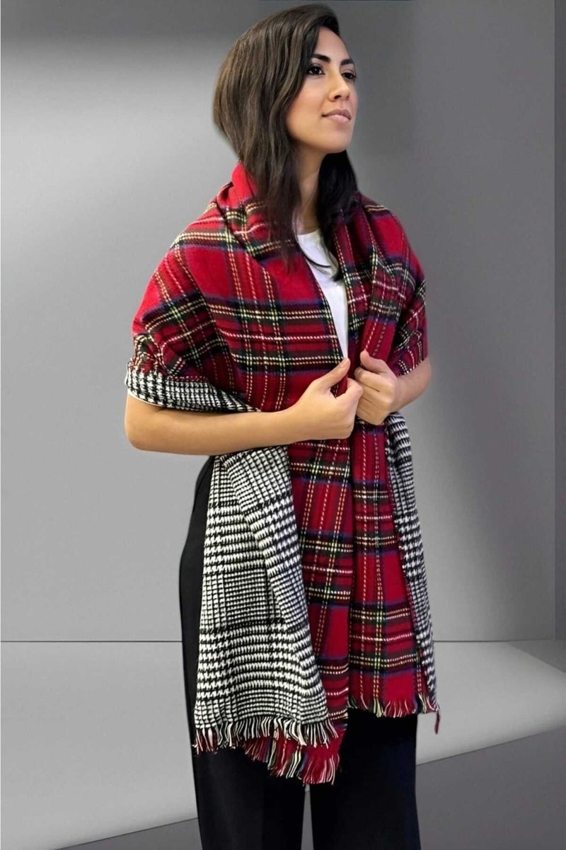 Tezzgelsin Women's Double-Sided Plaid Patterned Soft Shoulder Shawl Scarf (70CM x 180CM)  - Image 5
