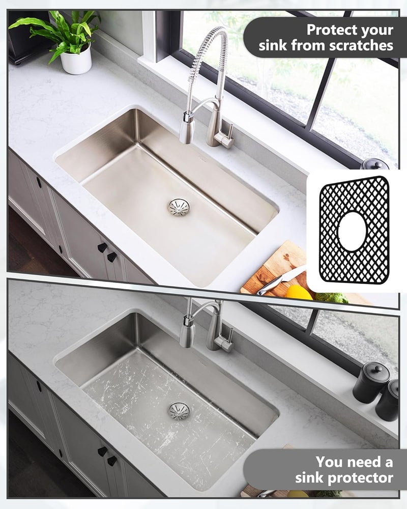 BEHOK Store 2 Pack Silicone Sink Protector for Kitchen Sink, Lozenge Pattern 12 x 11" Sink Grid Mat Silicone Protectors, Center Drain, Black - Image 5