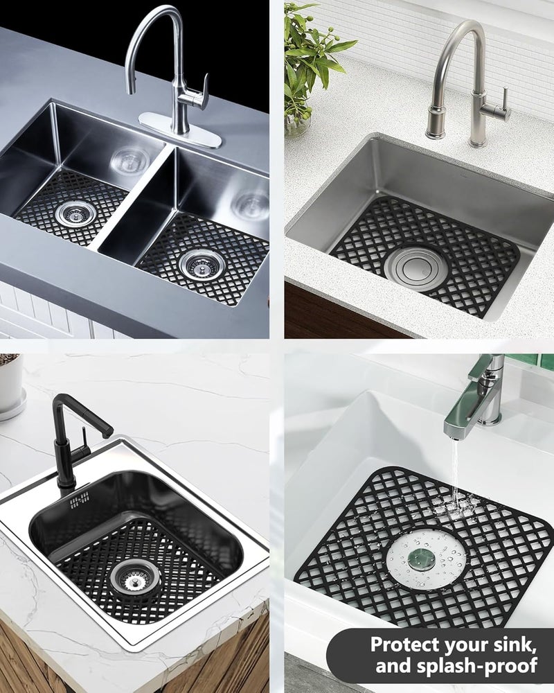 BEHOK Store 2 Pack Silicone Sink Protector for Kitchen Sink, Lozenge Pattern 12 x 11" Sink Grid Mat Silicone Protectors, Center Drain, Black - Image 3