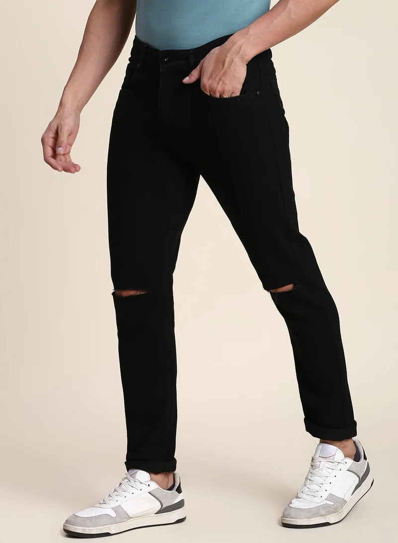 Dennis Lingo Slim Fit Black Men's Jeans with Button & Zip Closure