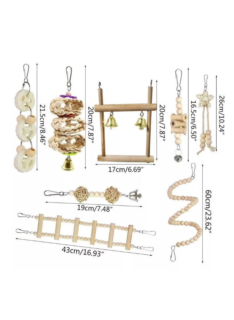 general Parrot gnawing toys, bird toys, ladder swing, soft ladder, wooden bead rotating staircase primary color 8-piece set - Image 2