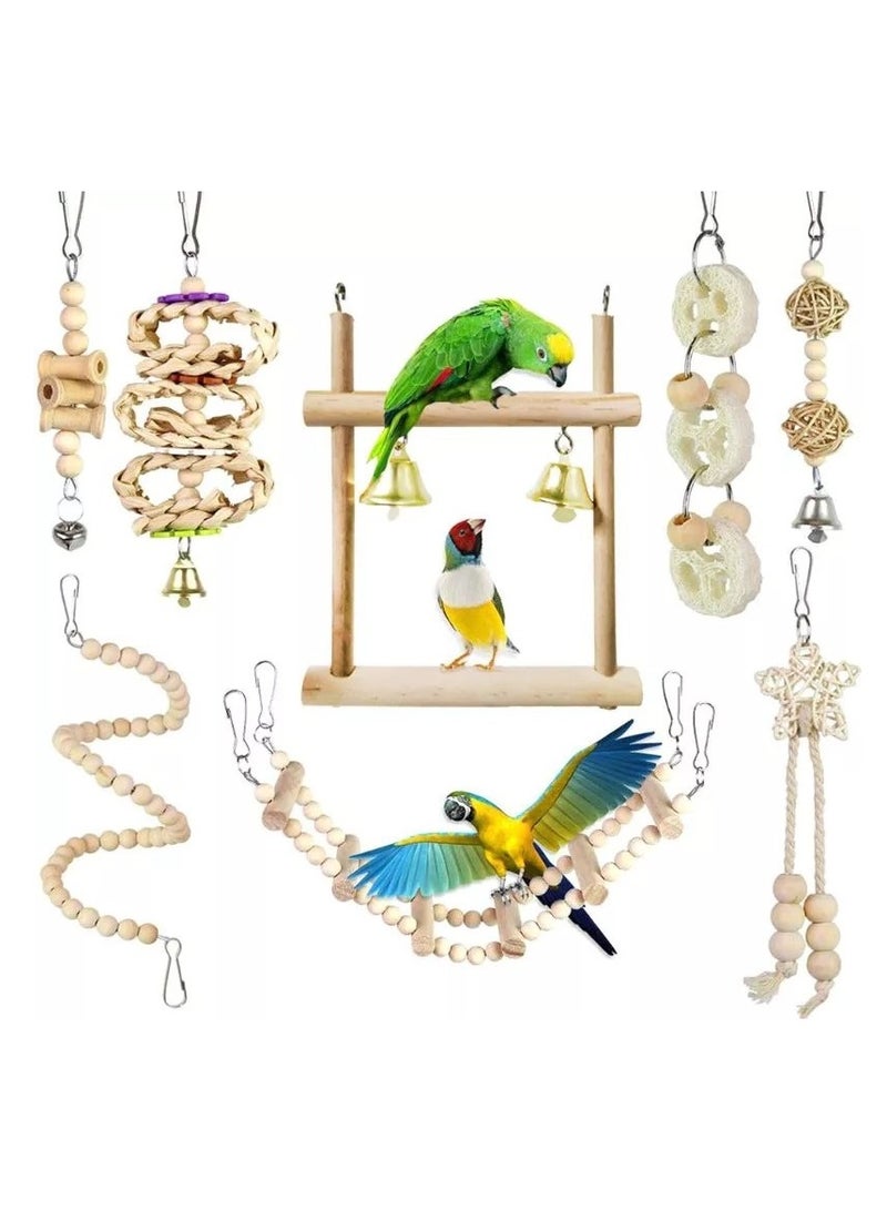 general Parrot gnawing toys, bird toys, ladder swing, soft ladder, wooden bead rotating staircase primary color 8-piece set - Image 3