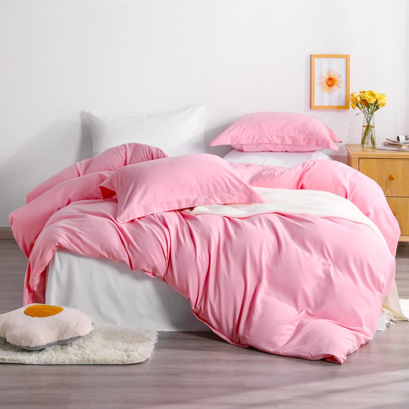 NTBAY NTBAY Twin Duvet Cover Set 1 Duvet Cover and 1 Pillow Sham Soft Brushed Microfiber Comforter Cover for Kids with Zipper Closure Pink 