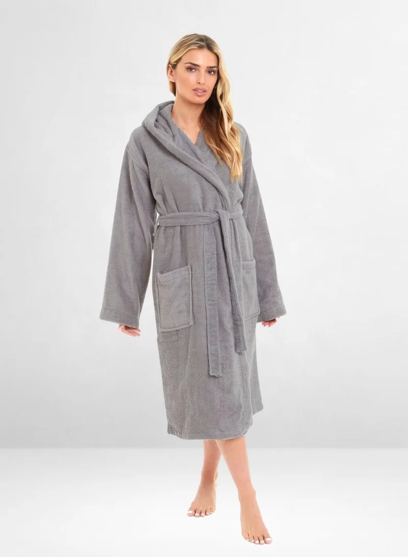 1Chase Unisex Hooded Bathrobe Grey (L/XL) – Premium Cotton, Plush And Absorbent Robe for Adults, Spa And Hotel Style