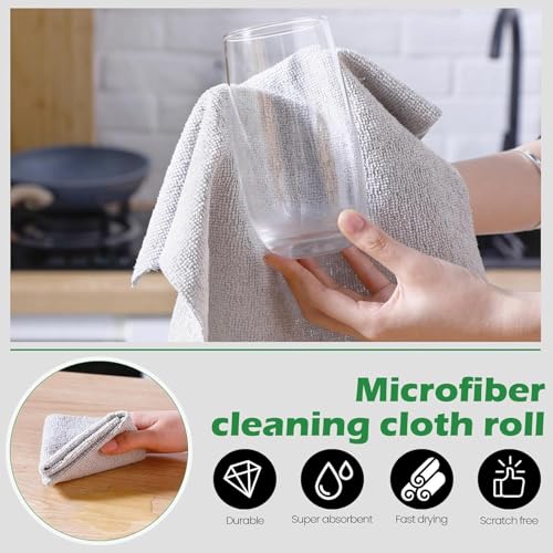 MOROVIK Microfiber Cleaning Cloth Roll 20 Pack - Reusable Paper Towels Washable Roll Tear Away for Kitchen Car 25 * 25 cm (Grey) (2 roll) - Image 5