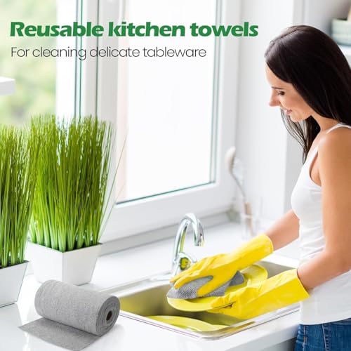 MOROVIK Microfiber Cleaning Cloth Roll 20 Pack - Reusable Paper Towels Washable Roll Tear Away for Kitchen Car 25 * 25 cm (Grey) (2 roll) - Image 3