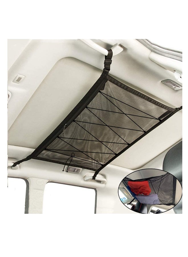 Double Layer Mesh SUV Interior Ceiling Cargo Storage Organizer Net with Adjustable Buckle and Extra Drawstring