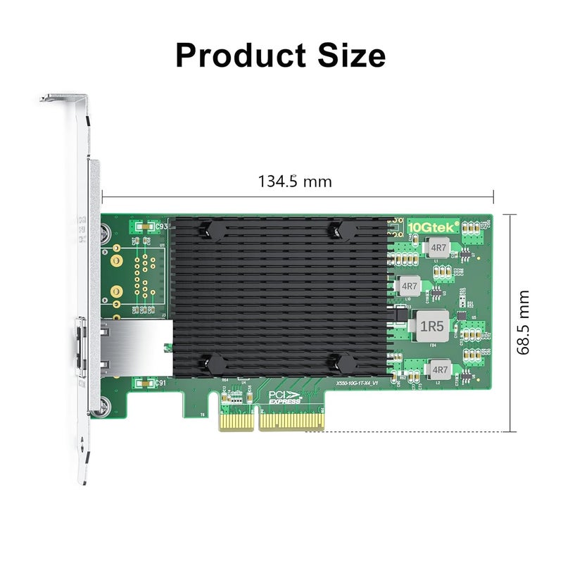 10جتيك بطاقة شبكة 10Gb PCI-E NIC، منفذ نحاسي واحد RJ45، مع وحدة تحكم Intel X550-AT2، محول إيثرنت PCI Express يدعم Windows Server/Linux/ESX، مقارنة بـ Intel X550-T1 - Image 3