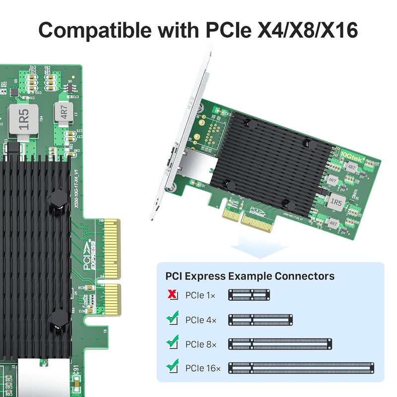 10جتيك بطاقة شبكة 10Gb PCI-E NIC، منفذ نحاسي واحد RJ45، مع وحدة تحكم Intel X550-AT2، محول إيثرنت PCI Express يدعم Windows Server/Linux/ESX، مقارنة بـ Intel X550-T1 - Image 2