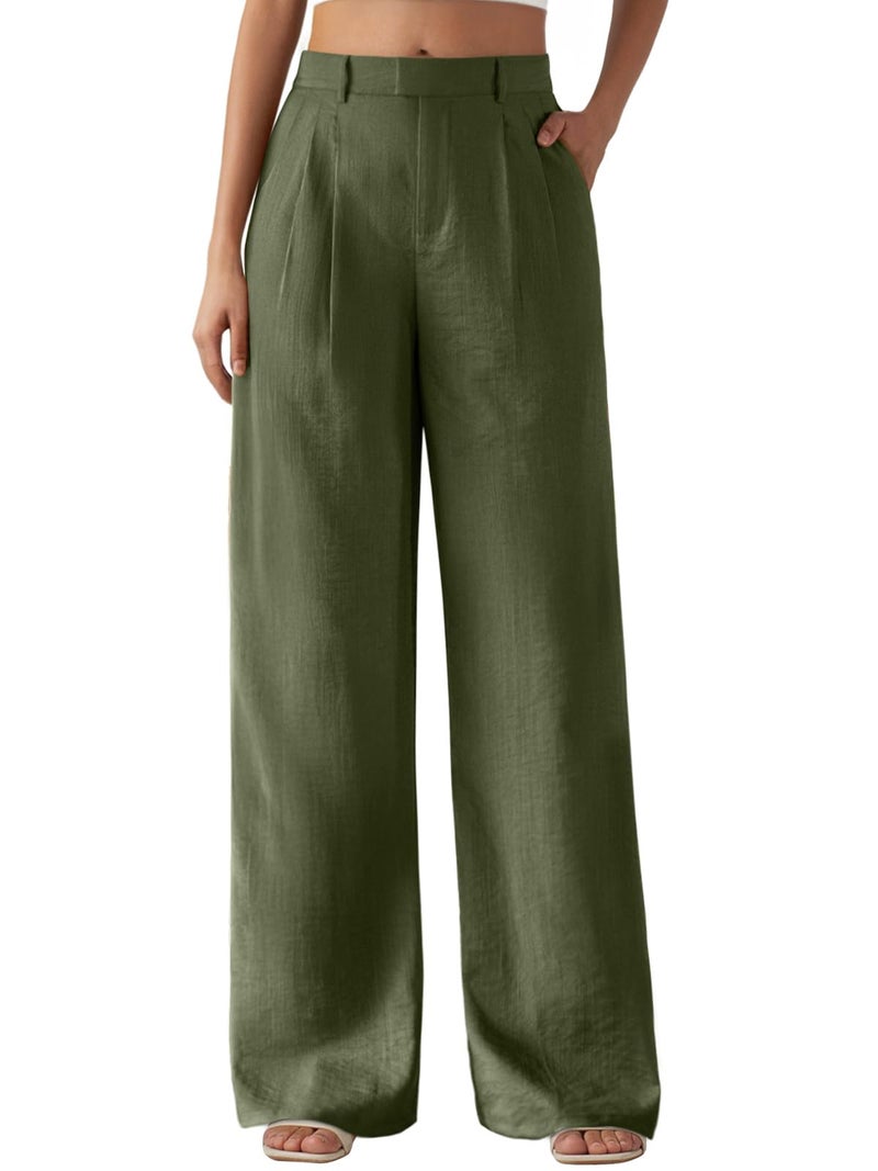 Feiersi Wide Leg Pants for Women High Waisted Casual Straight Long Trousers Palazzo Pants(Army Green,Small) - Image 4