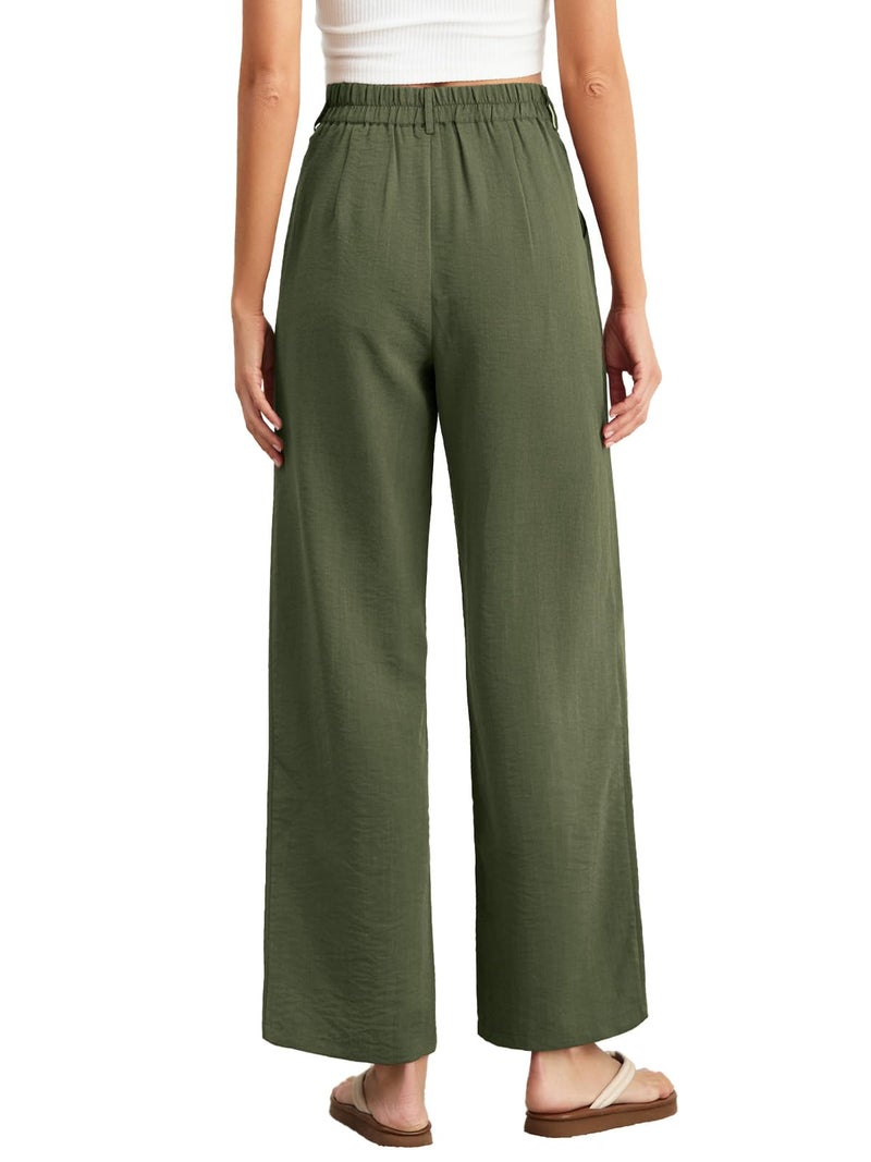 Feiersi Wide Leg Pants for Women High Waisted Casual Straight Long Trousers Palazzo Pants(Army Green,Small) - Image 5