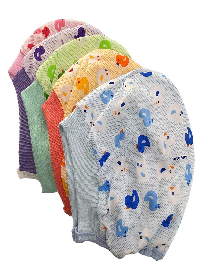 PIKIPOO Baby Soft Cotton & Terry Cotton Caps with Tai Knot New Born Baby Gift Set Bonnet Infant/Toddler Unisex Baby Winter Cap/Hat/Topi 5Pcs Combo Print May Very (0-3 Months, Printed Color) - Image 1