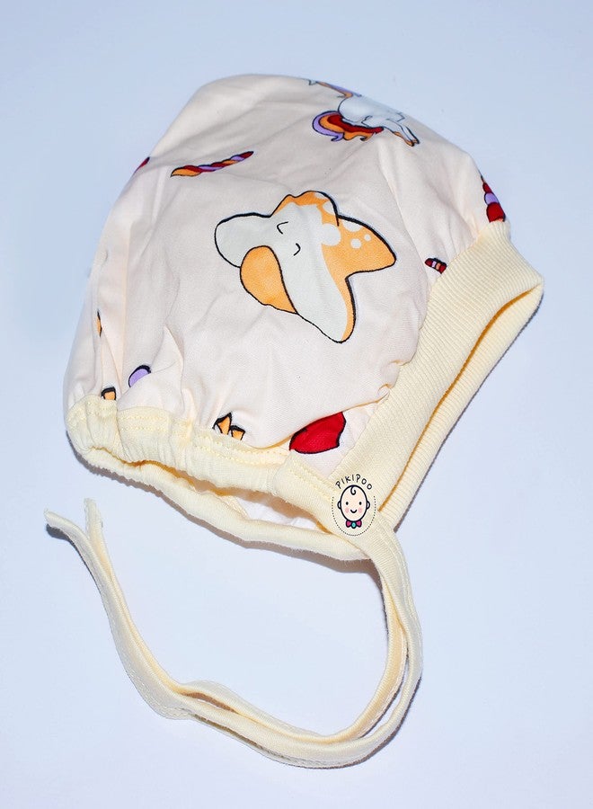 PIKIPOO Baby Soft Cotton & Terry Cotton Caps with Tai Knot New Born Baby Gift Set Bonnet Infant/Toddler Unisex Baby Winter Cap/Hat/Topi 5Pcs Combo Print May Very (0-3 Months, Printed Color) - Image 3