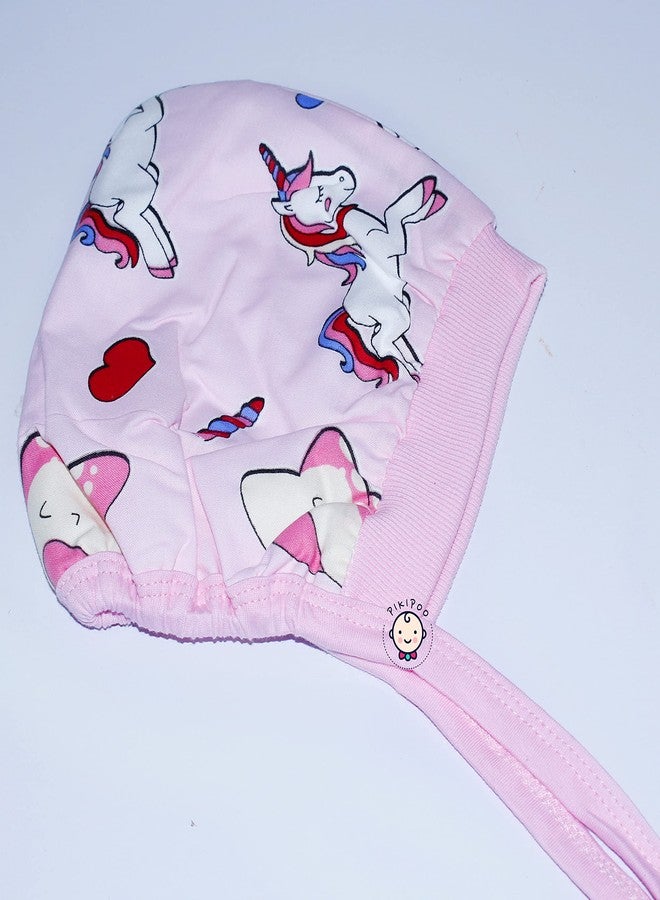 PIKIPOO Baby Soft Cotton & Terry Cotton Caps with Tai Knot New Born Baby Gift Set Bonnet Infant/Toddler Unisex Baby Winter Cap/Hat/Topi 5Pcs Combo Print May Very (0-3 Months, Printed Color) - Image 4
